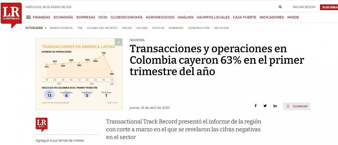 Transacciones y operaciones en Colombia cayeron 63% en el primer trimestre del ao